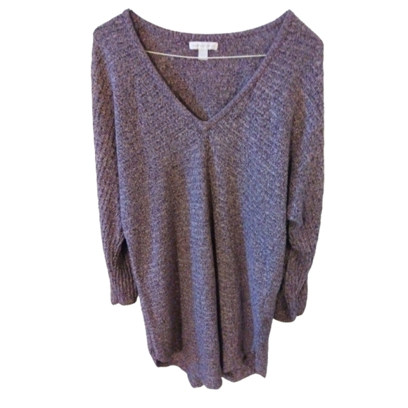 NY & Co. Purple Knit V-Neck Long Length 3/4 Sleeved Sweater with Side  Vents M - Picture 1 of 13
